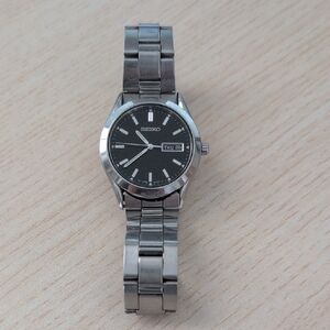 Seiko Silver Watch with Black Dial